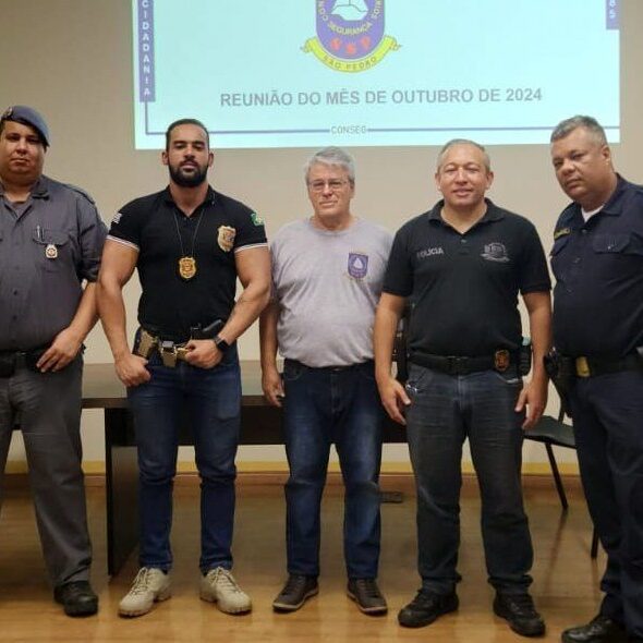 capitão da Polícia Militar, Gustavo Gravena Frias, investigador da Polícia Civil, Kauê Bento, presidente do Conseg, Aguinaldo Dalmaso, investigador da Polícia Civil, Leandro Amorim, e o comandante da GCM, Luciano Luna